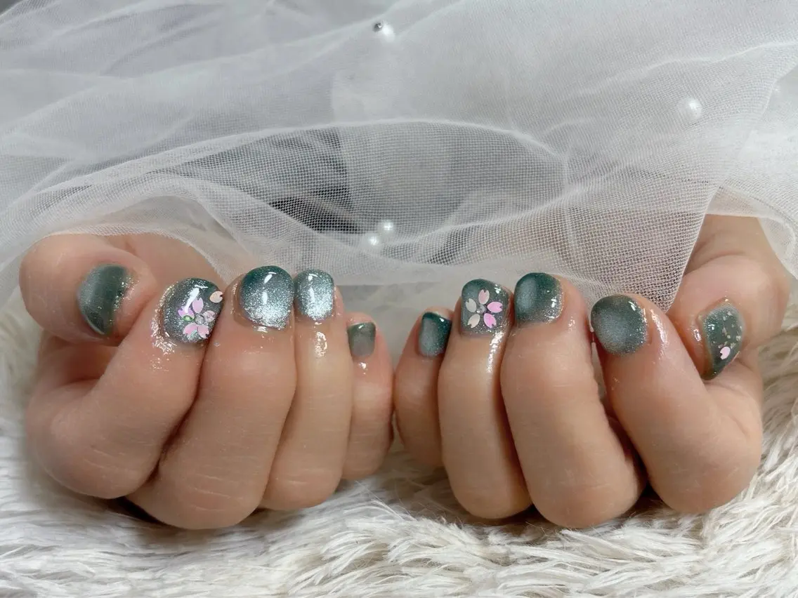 ネイル 桜ネイル マグネットネイル ハンドネイル nail salon はるりのネイルデザイン