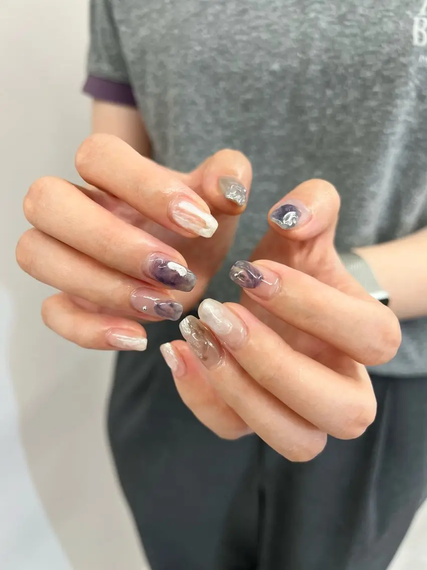ネイル ブルー ジェルネイル マグネットネイル ニュアンスネイル パラジェル ハンドネイル ハンドケア Bana_ Nailのネイルデザイン