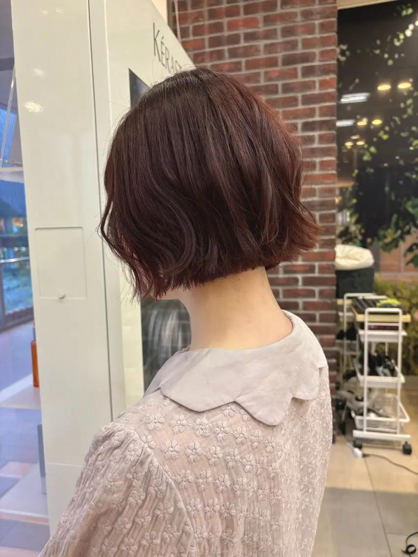 ショート カラー ブラウンカラー 透明感カラー ボブ 韓国風ヘア 似合わせカット カット ヘアカラー トリートメント 縮毛矯正×髪質改善 /透明感カラー/熊川のヘアスタイル