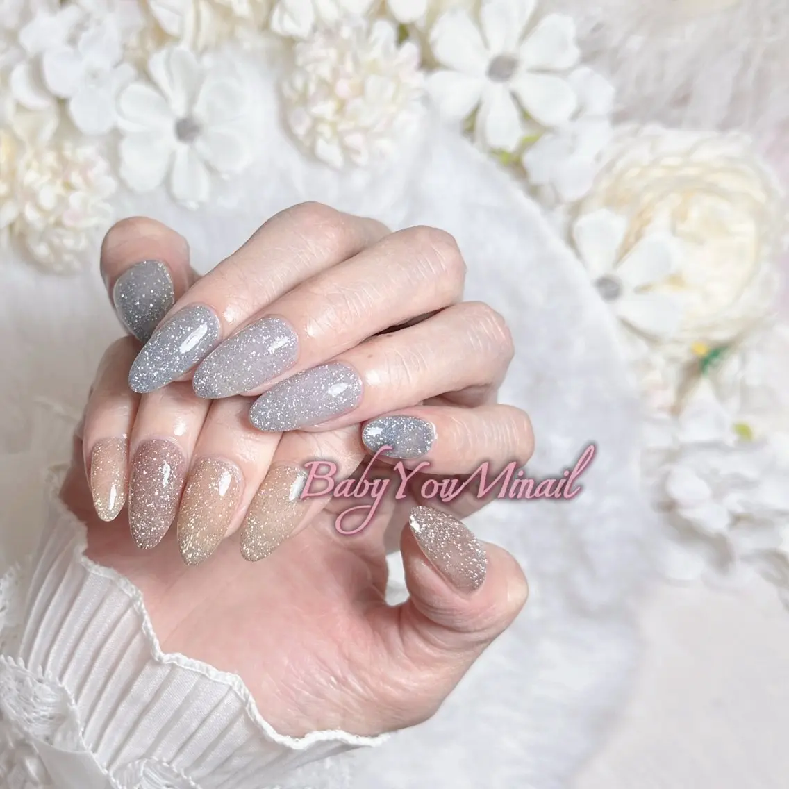 ネイル オーロラネイル チークネイル 成人式 フットネイル フレンチネイル ハンドネイル BabyYouMi nailのネイルデザイン