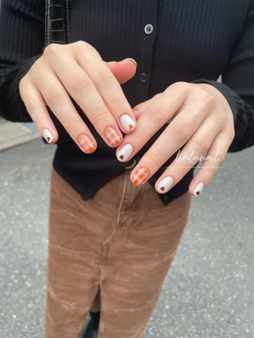 ネイル アートネイル ハート 持ち込み オレンジ ハンドネイル liulu nailのネイルデザイン