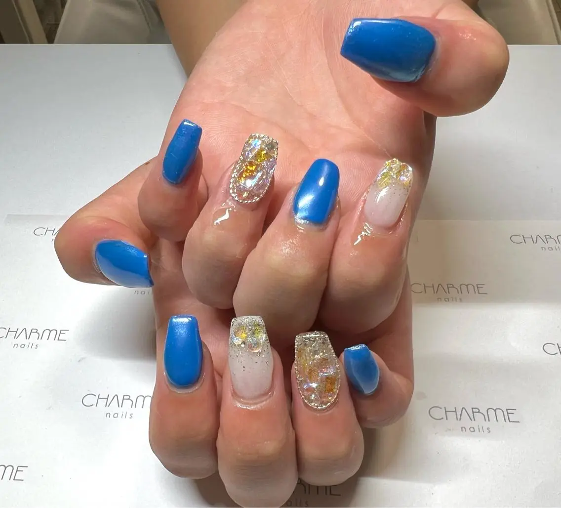 ネイル ブルー ハンドネイル CHARME 🤎〔RINA〕のネイルデザイン