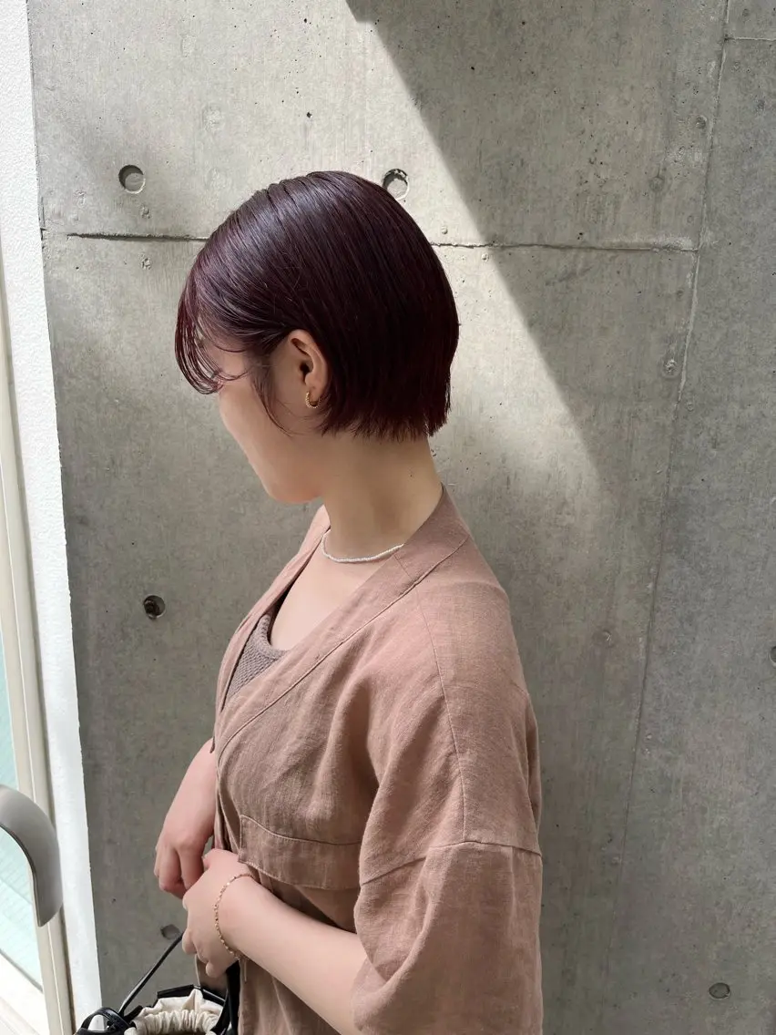 ショート カラー 縮毛矯正ボブ&顔まわ レイヤー♡TOMOEのヘアスタイル