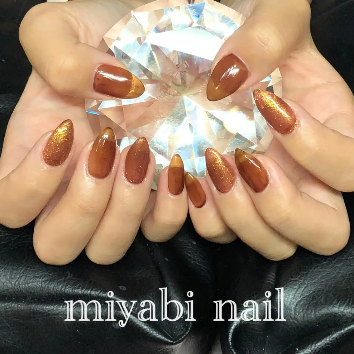 ネイル ブラウン ジェルネイル ラメ(グリッター) シンプルネイル ハンドネイル miyabi nail 桂川駅近くのネイルデザイン
