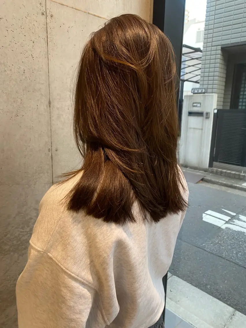 ミディアム カラー カット ヘアカラー トリートメント Saki/レイヤー/ 柔色カラー/顔まわりのヘアスタイル