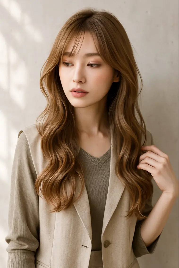 ロング カラー ベージュカラー 透明感カラー オレンジ ロング ヘアカラー トリートメント 成城美容室 YOSHIMURAのヘアスタイル