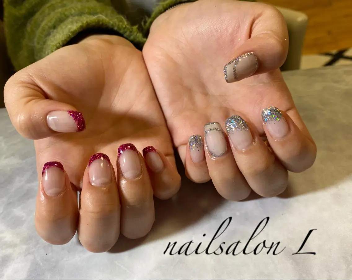 ネイル フレンチネイル ラメ(グリッター) ラメグラデーション NAILSALON Ｌのネイルデザイン