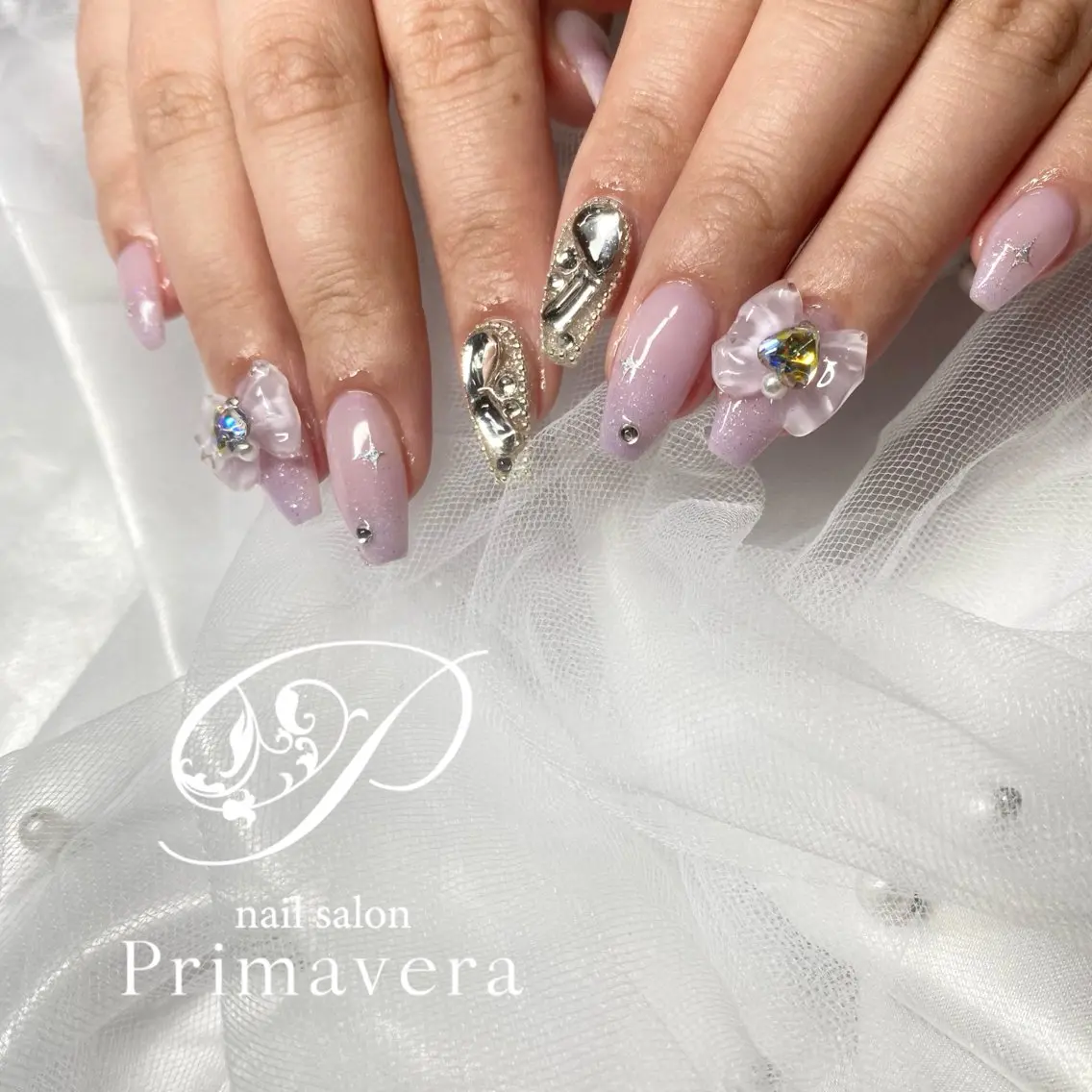 ネイル リボン Primavera 新横浜🤍美フォルムのネイルデザイン