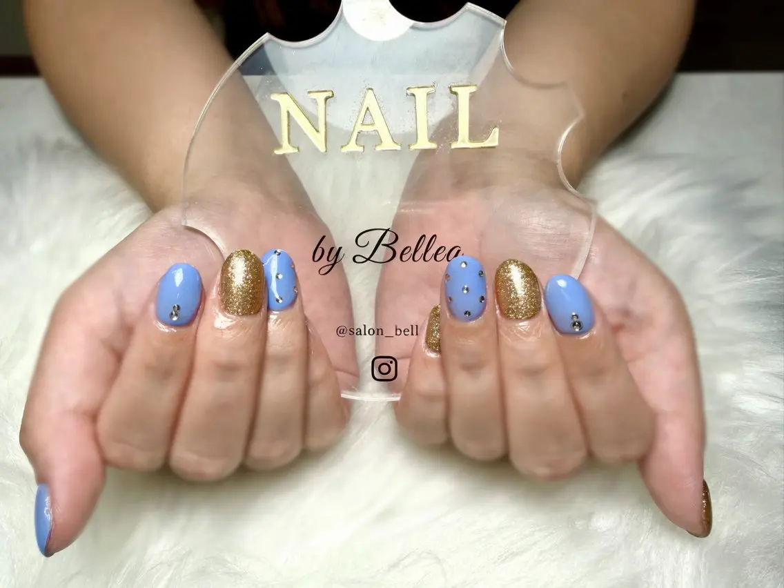 ネイル ブルー ハンドネイル Bellea mikoのネイルデザイン