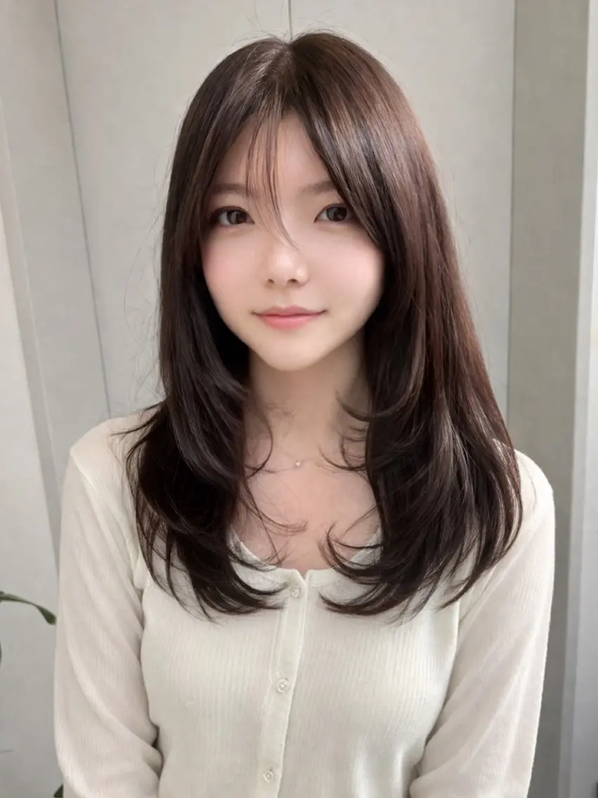 セミロング カラー カット ヘアカラー トリートメント 韓国レイヤー⋆౨ৎ゚ 透カラー🩶/ユウキのヘアスタイル
