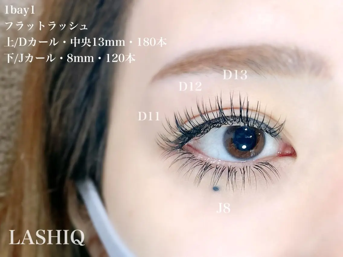 マツエク・マツパ 付け放題 Dカール フラットラッシュ Jカール 下まつげエクステ LASHIQ南堀江 奥優美のマツエク・マツパデザイン