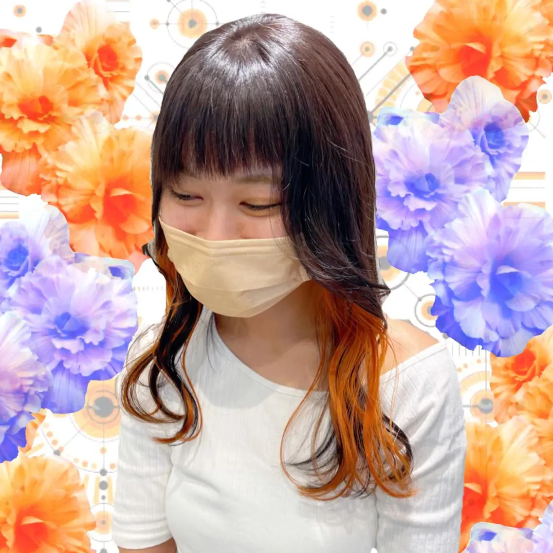 セミロング カラー オレンジ 🌺ウルフカット職人 新垣渚🐺のヘアスタイル
