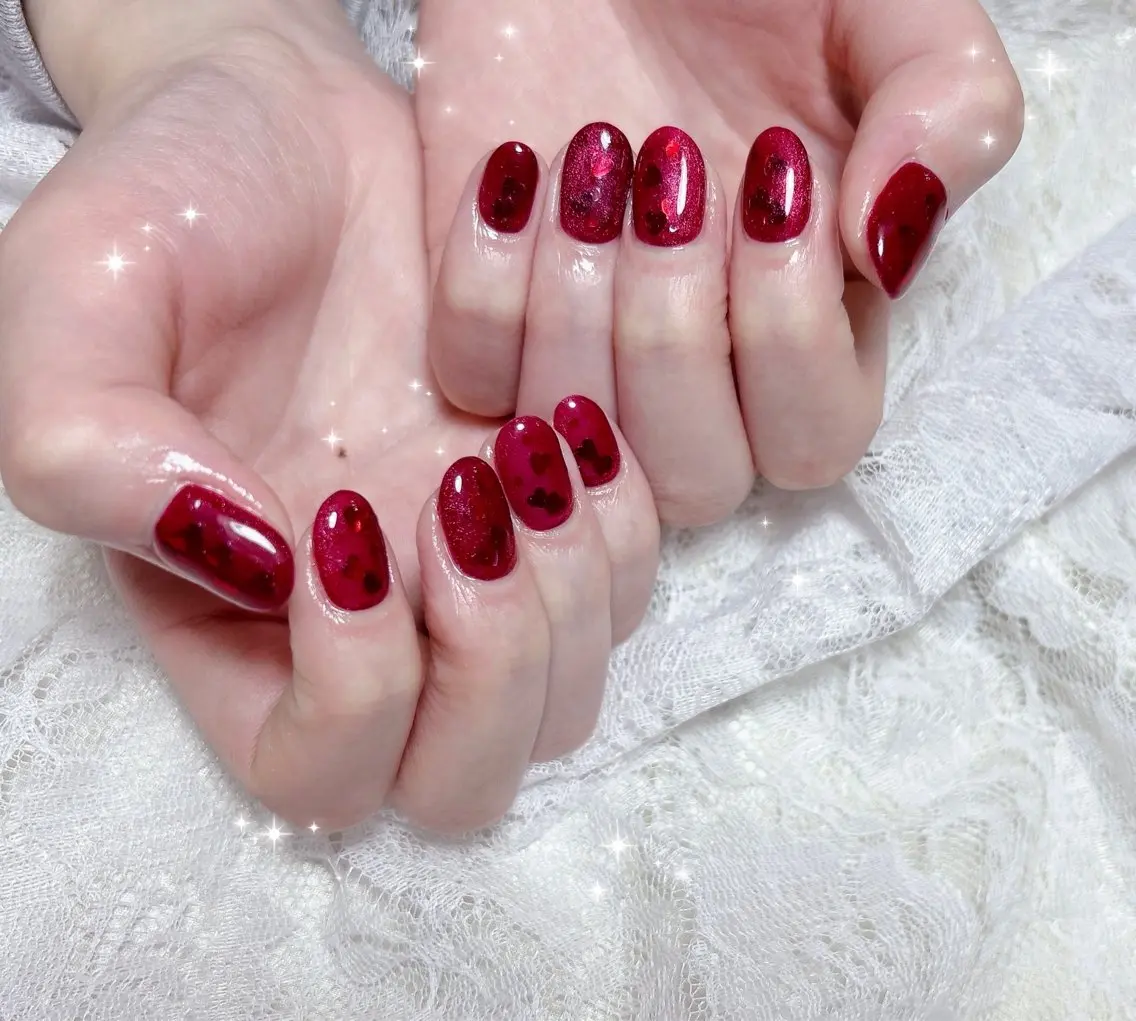 ネイル ハート ホログラムネイル マグネットネイル ハンドネイル FLARE NAIL フレアネイルのネイルデザイン