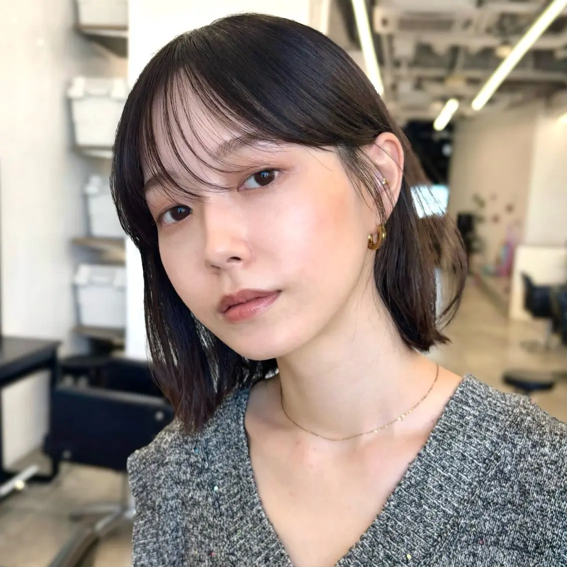 ミディアム カラー ブラウンカラー ラベンダーカラー ラベンダーブラウン ボブ くびれヘア カット ヘアカラー トリートメント 顔まわり🥨レイヤー /透明感/水口舞奈のヘアスタイル