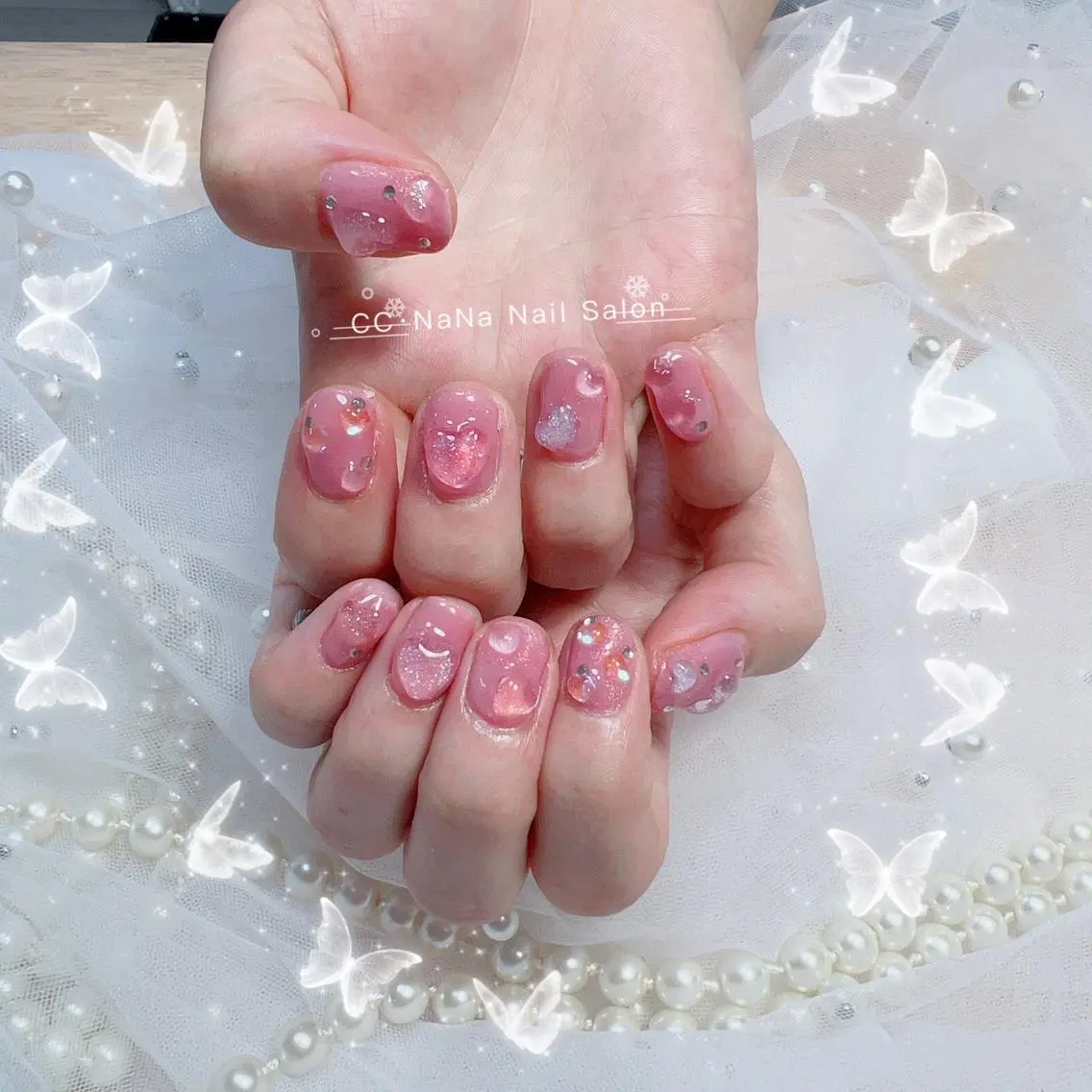 ネイル アートネイル チークネイル フラッシュネイル ジェルネイル キラキラネイル 💎CC・NaNa 韓国風ネイル🌙Cのネイルデザイン
