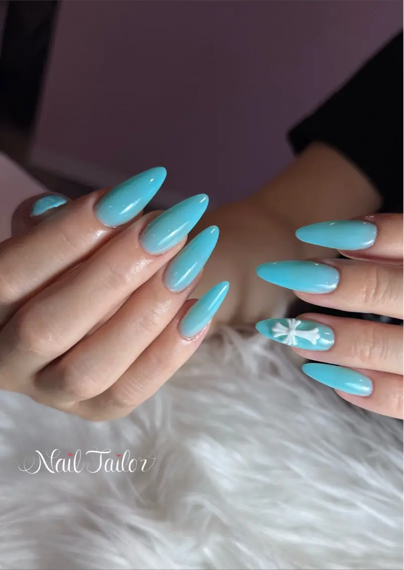 ネイル ブルー 長さ出し ホワイト NailTailor ネイルテイラーのネイルデザイン