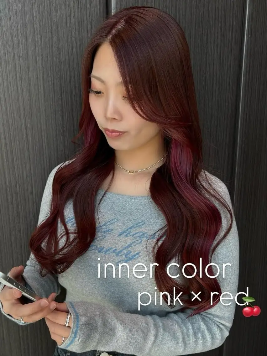 ロング カラー ブリーチ インナーカラー レッドカラー ヘアカラー trico心斎橋 ナツミのヘアスタイル