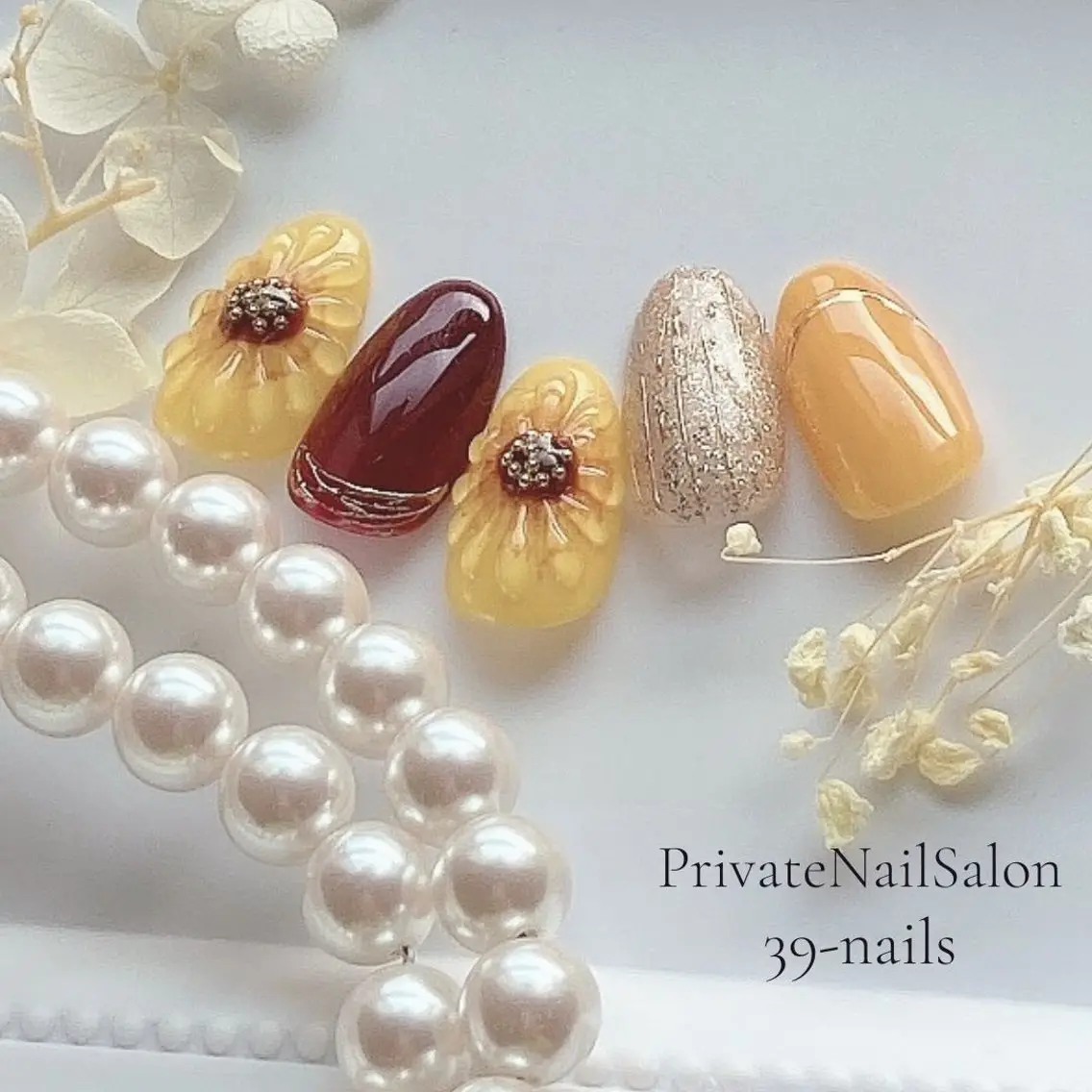 ネイル フラワーネイル ジェルネイル 持ち込み ニュアンスネイル パラジェル ハンドネイル 39-nails EharaMikuのネイルデザイン