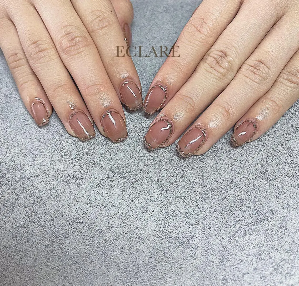 ネイル アートネイル ブラウン フットネイル フレンチネイル ジェルネイル ハンドネイル Nail Salon ECLAREのネイルデザイン
