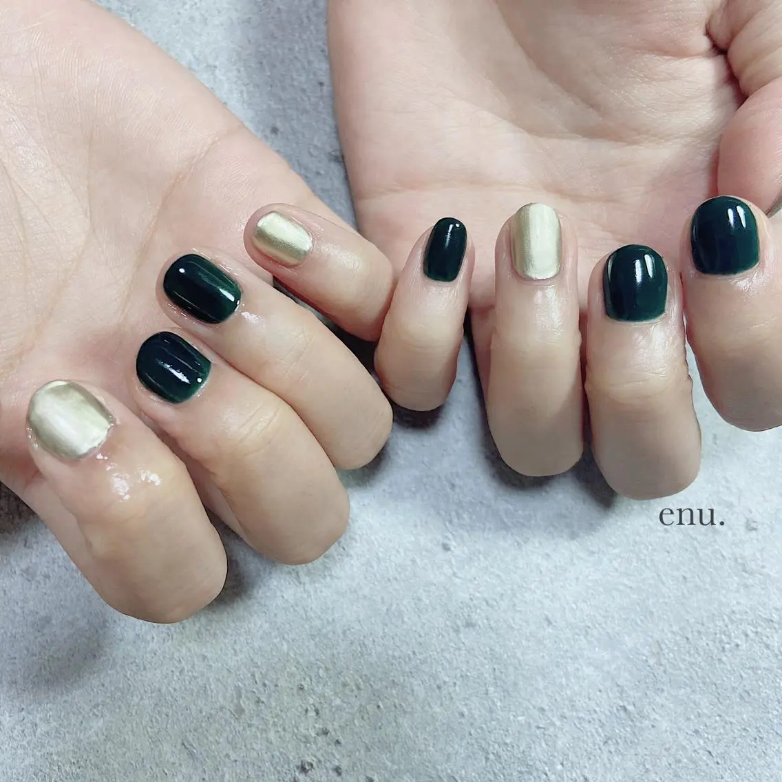 ネイル グリーン ハンドネイル enu. nanakoのネイルデザイン