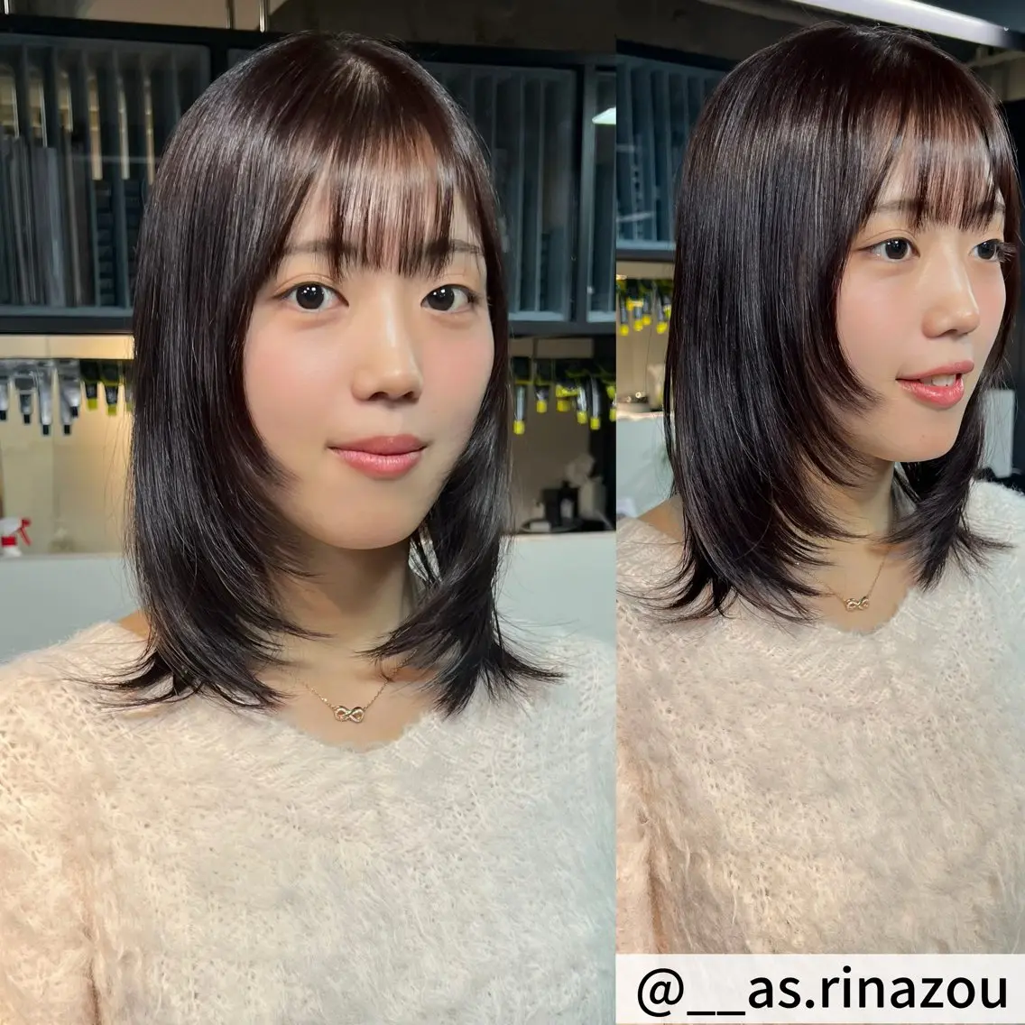 ミディアム カラー ブラウンカラー ピンクカラー ピンクブラウン レイヤーカット カット 💘札幌クロスパーマ 髪質改善💘rinaのヘアスタイル