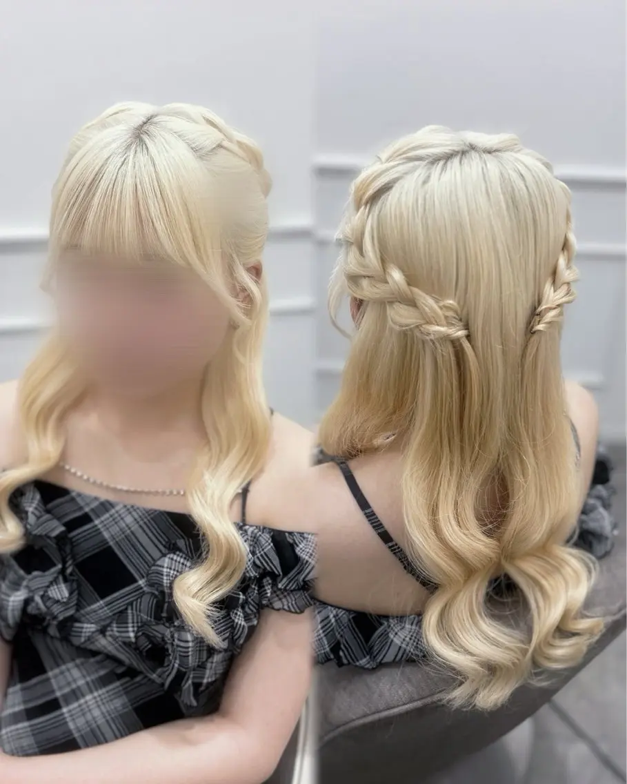 ロング ヘアアレンジ 三つ編み ヨシンモリ ヘアセット 徳倉 碧葉のヘアスタイル