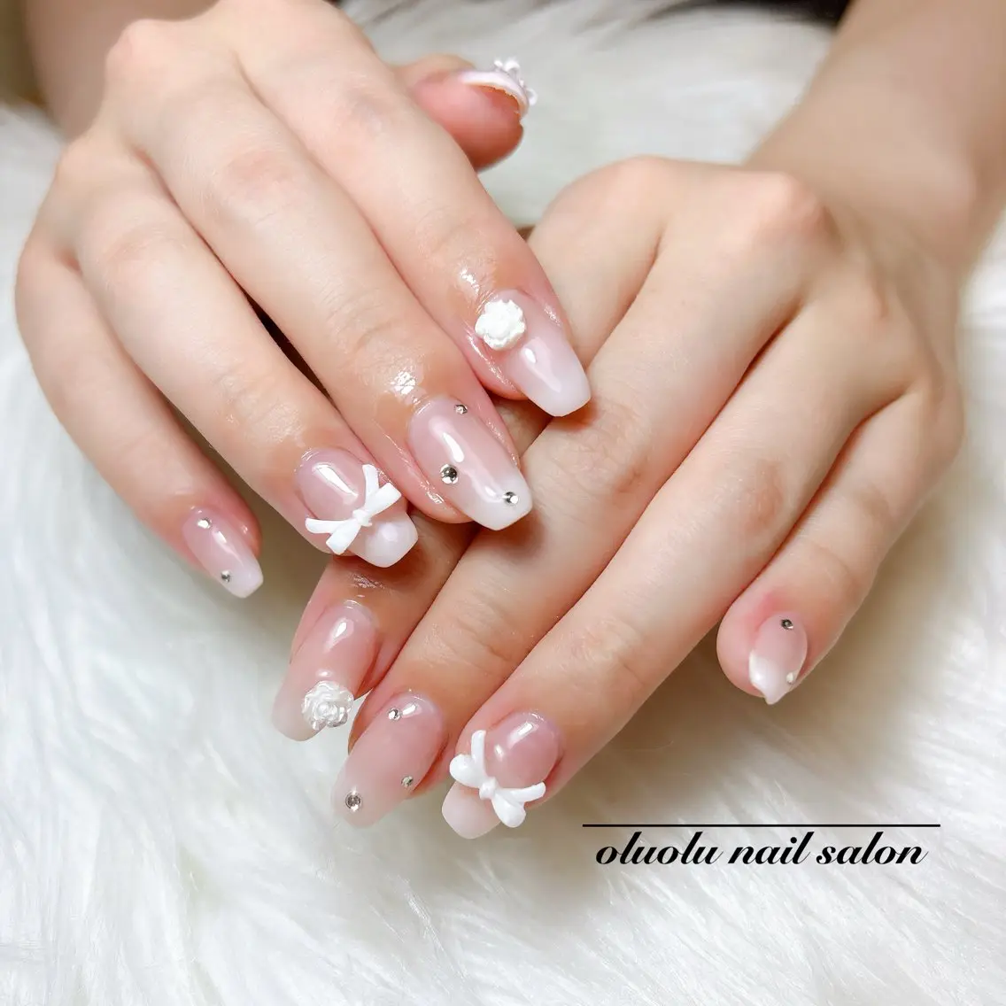 ネイル グラデーション 韓国ネイル リボン ワンホンネイル oluolu nailsalonのネイルデザイン