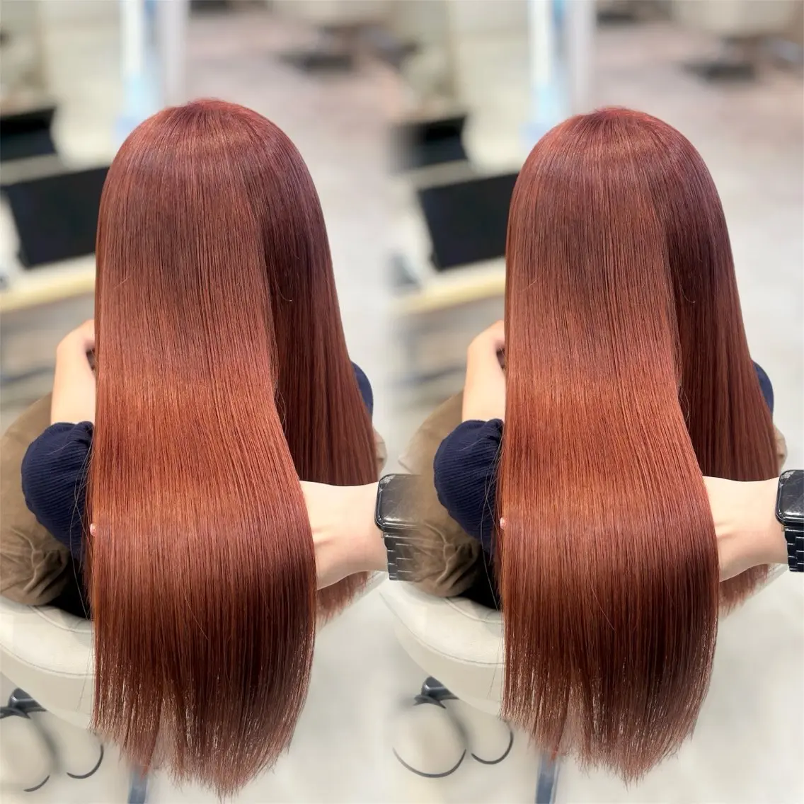 ロング カラー ブリーチ オレンジ ピンクカラー ヘアカラー トリートメント ヘアセット ベージュ/つや髪/ レイヤー／ゆいなのヘアスタイル