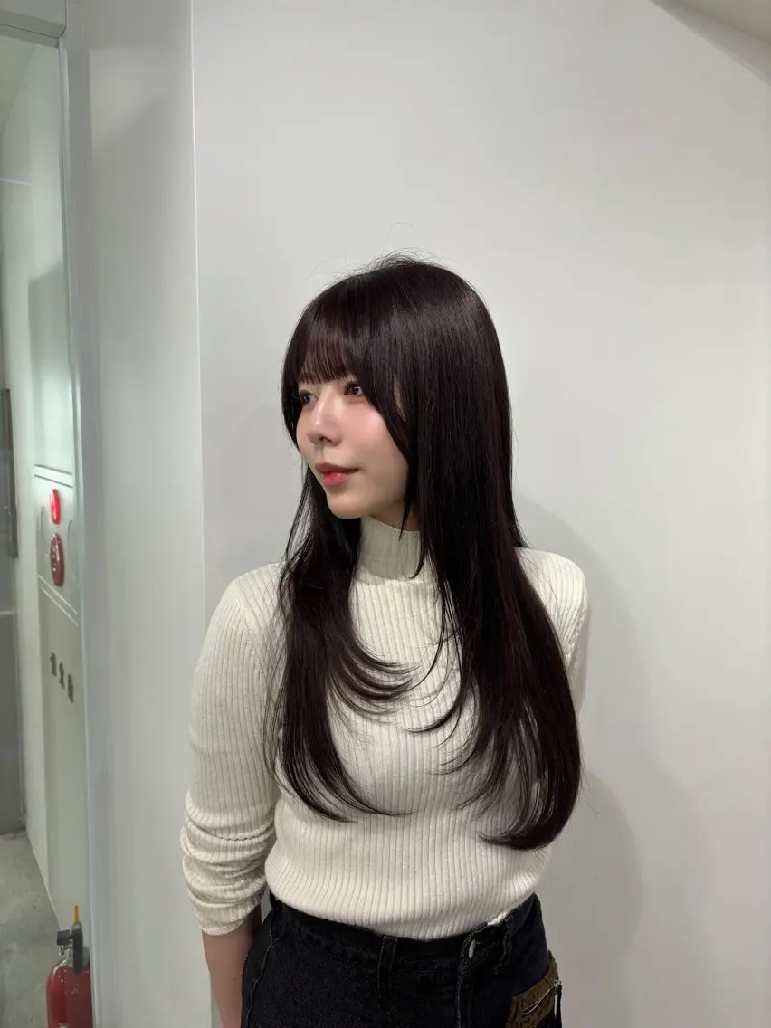 セミロング カラー 抜け感レイヤー︴ ニュアンスカラーのヘアスタイル
