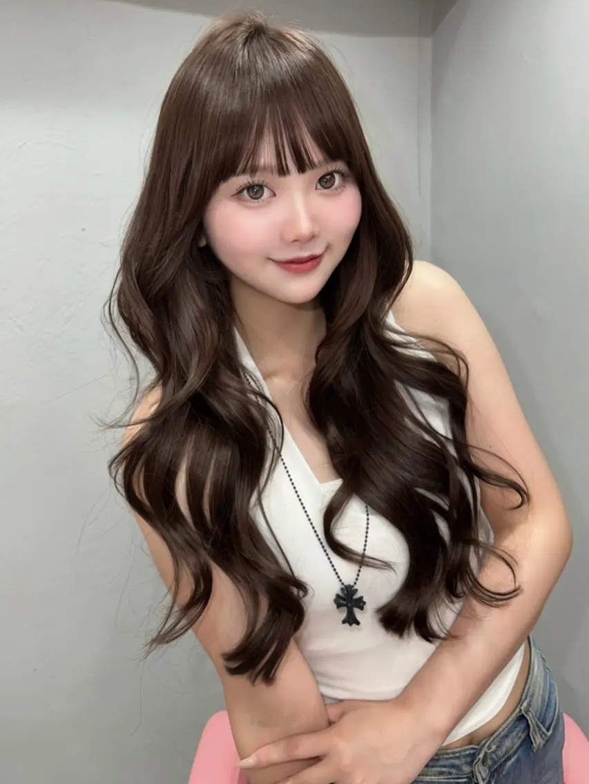 ロング カット ヘアカラー 𝑴𝑶𝑲𝑨渋谷 トレンド韓国ヘア🩷のヘアスタイル