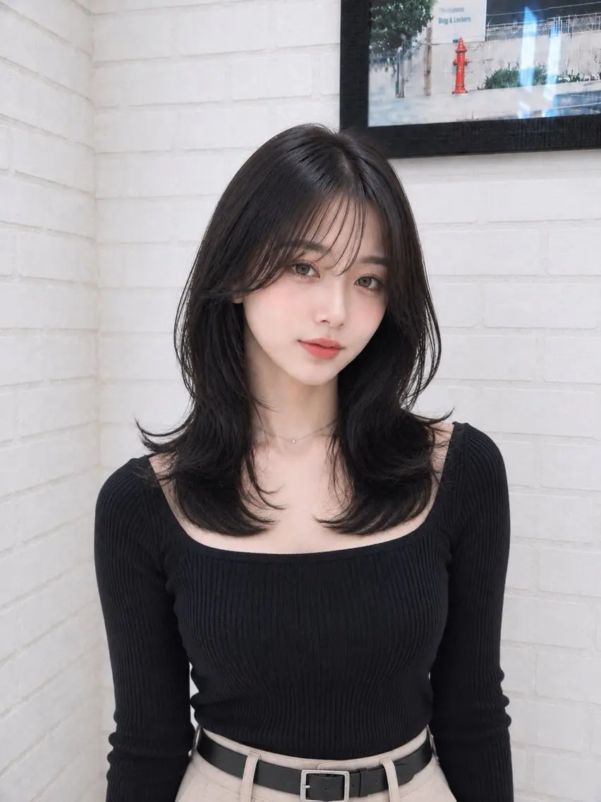セミロング くびれヘア 顔まわりレイヤー 顔周りカット 韓国風ヘア レイヤーカット カット ヘアカラー 髪質改善 韓国風 池田一之のヘアスタイル
