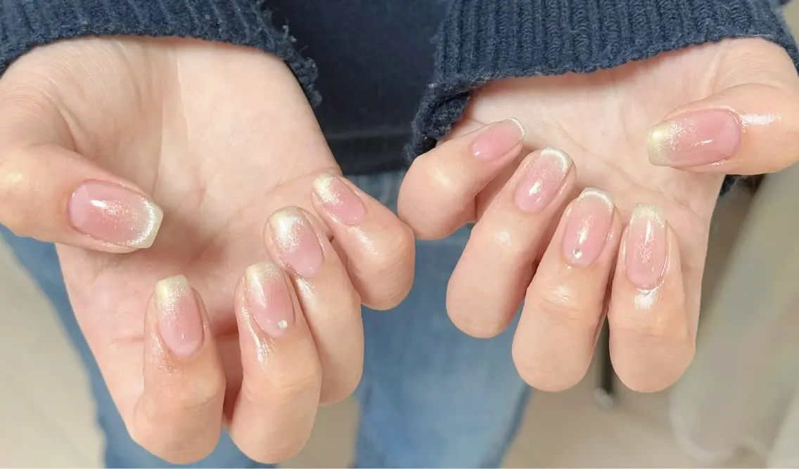 ネイル アートネイル オーロラネイル チークネイル フレンチネイル ガラスフレンチ ハンドネイル 🎀🎀YooLi Nail Salonのネイルデザイン