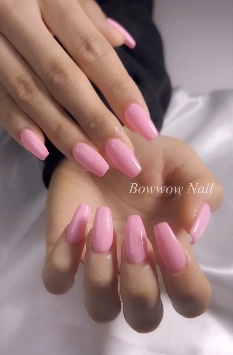 ネイル 長さ出し ワンカラーネイル ピンク 春ネイル Bow wow Nail さや🧸のネイルデザイン