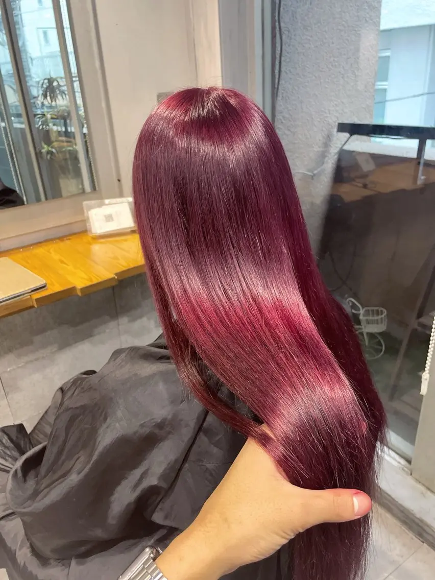 ロング カラー ブリーチ ケアブリーチ ダブルカラー レッドカラー カット ヘアカラー トリートメント ヘッドスパ ヘアセット ️💕淡いハイトーン 💕︎︎ひかるのヘアスタイル