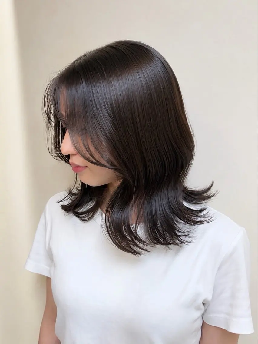 ミディアム カット ヘアカラー トリートメント clutchトモカ 艶髪/髪質改善🫧のヘアスタイル