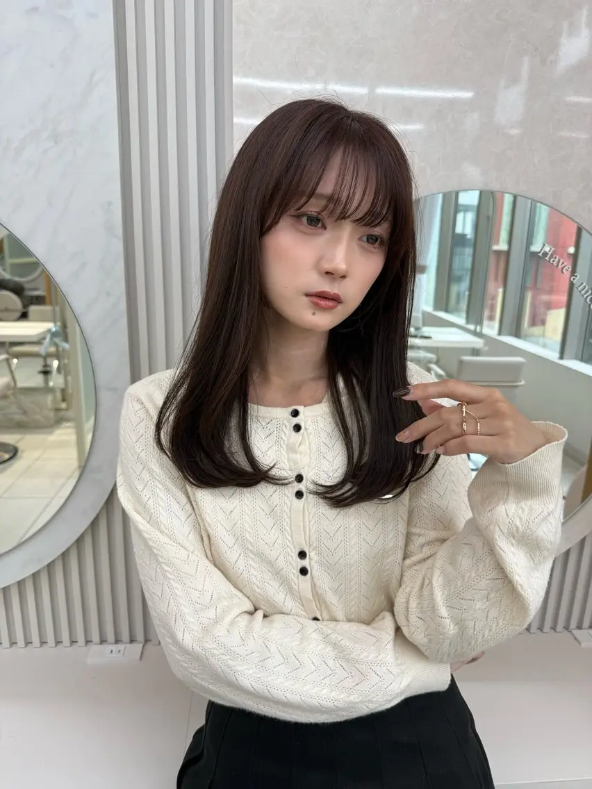 セミロング カラー 顔周りカット レイヤーカット 似合わせカット 小顔カット 顔周り/透明感カラー /似合わせ/難波雄雅のヘアスタイル