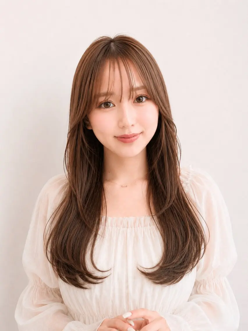 ロング ロングレイヤー レイヤーカット ロング 小顔カット カット ヘアカラー トリートメント 🧡くびれヘア/前髪 顔周り🧡久原結衣のヘアスタイル