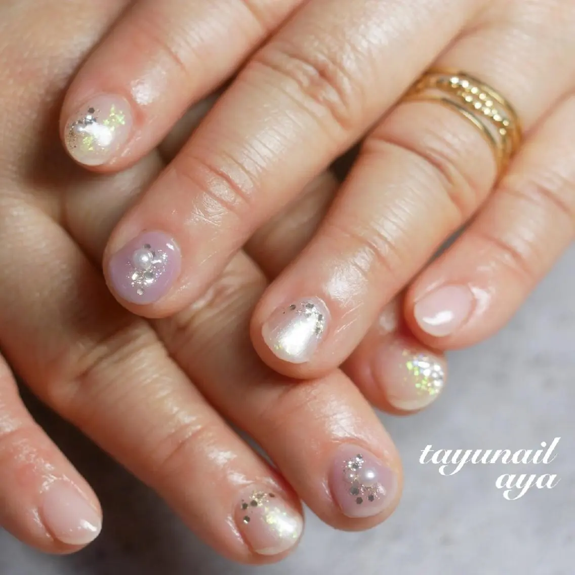 ネイル オーロラネイル ブルー ジェルネイル パラジェル ピンク ネイルサロン 【たゆnail】のネイルデザイン