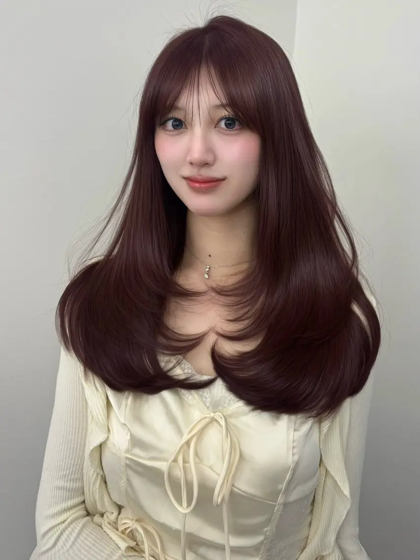 ロング ヘアカラー トリートメント 安達 真奈美のヘアスタイル