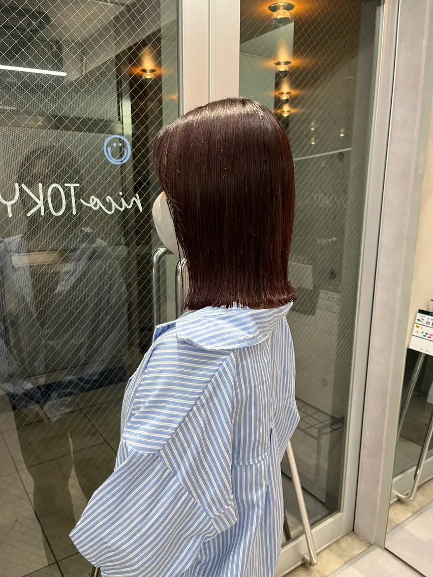 ミディアム カラー カット ヘアカラー トリートメント 縮毛矯正ボブ&顔まわ レイヤー♡TOMOEのヘアスタイル
