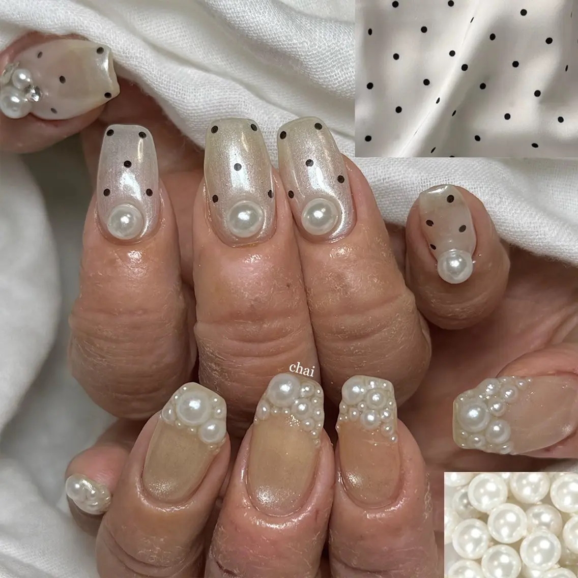 ネイル ドット フレンチネイル ハンドネイル chai nail + eye📍鶴橋のネイルデザイン