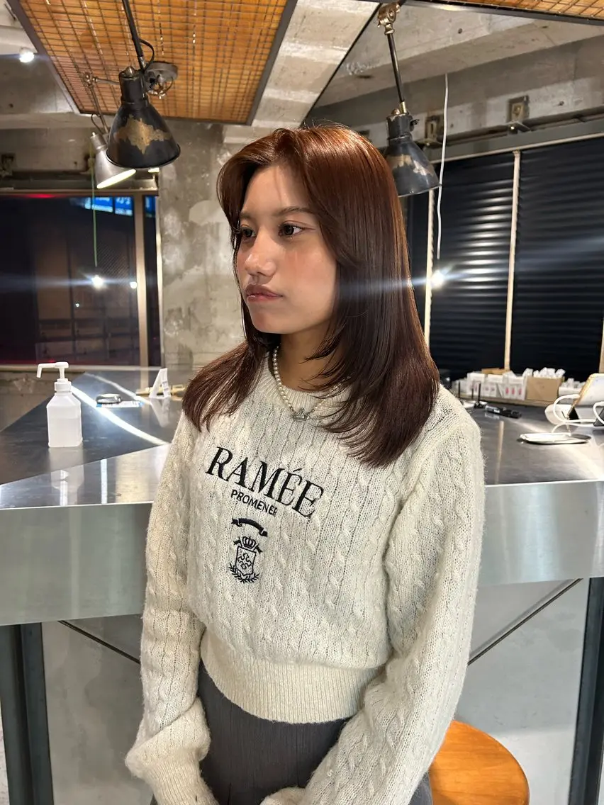 ミディアム カラー ブリーチ ブラウンカラー ブリーチなしカラー カット ヘアカラー 海外レイヤー /NAGISAのヘアスタイル