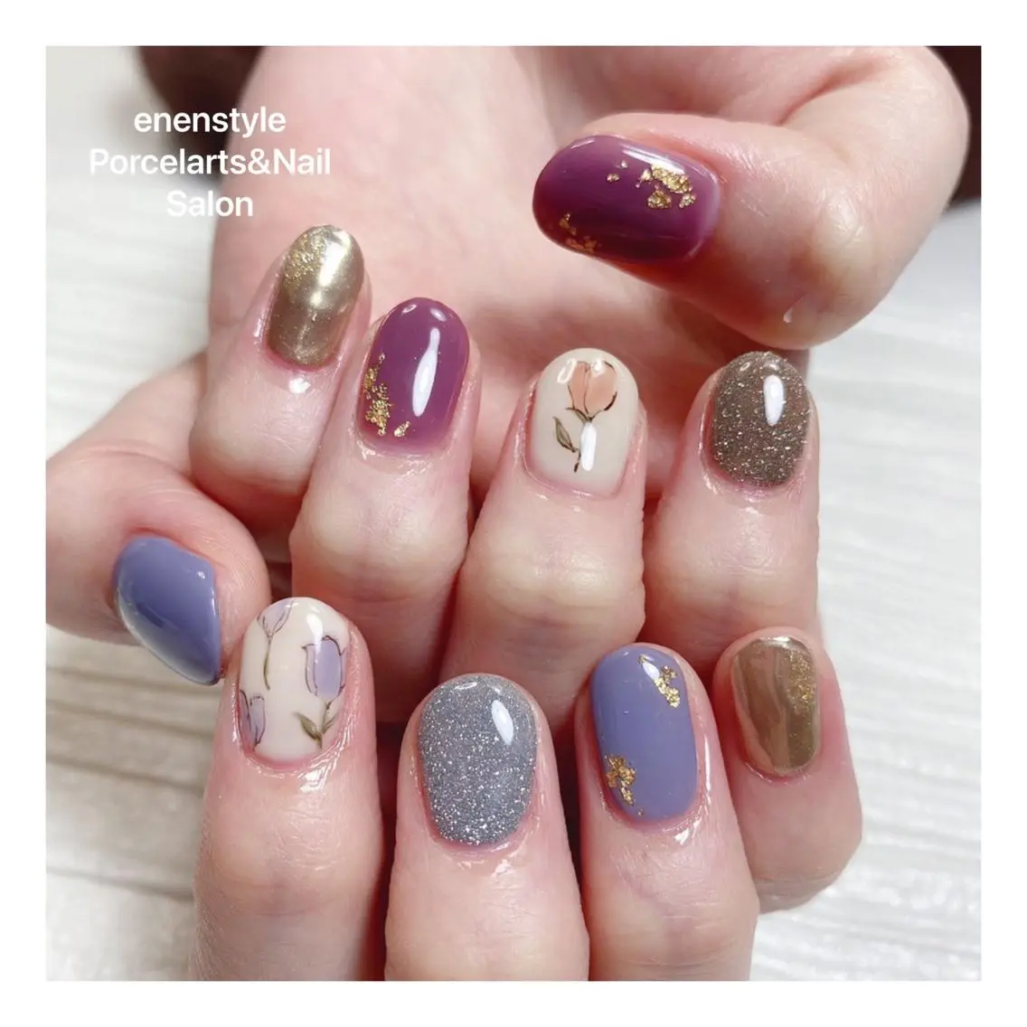 ミディアム ネイル ハンドネイル 🐾enen style 🐾のネイルデザイン