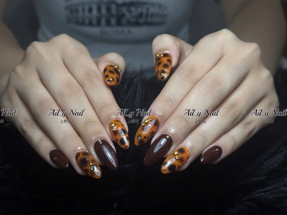 ネイル ボルドー ブラウン 韓国ネイル マグネットネイル ワンホンネイル ハンドネイル AiLy Nail 上野店のネイルデザイン