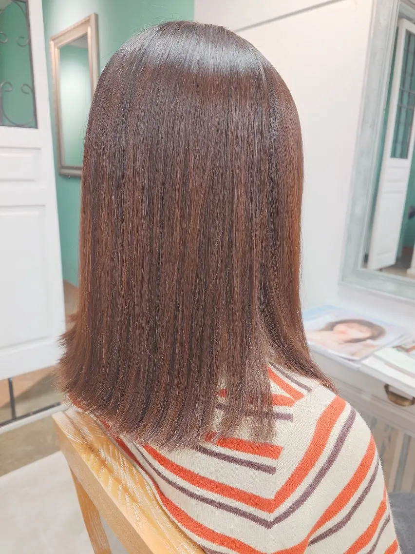 ミディアム パーマ 髪質改善 トリートメント 酸性ストレート ストレートパーマ ヘッドスパ tico 🌱shiori🌱のヘアスタイル