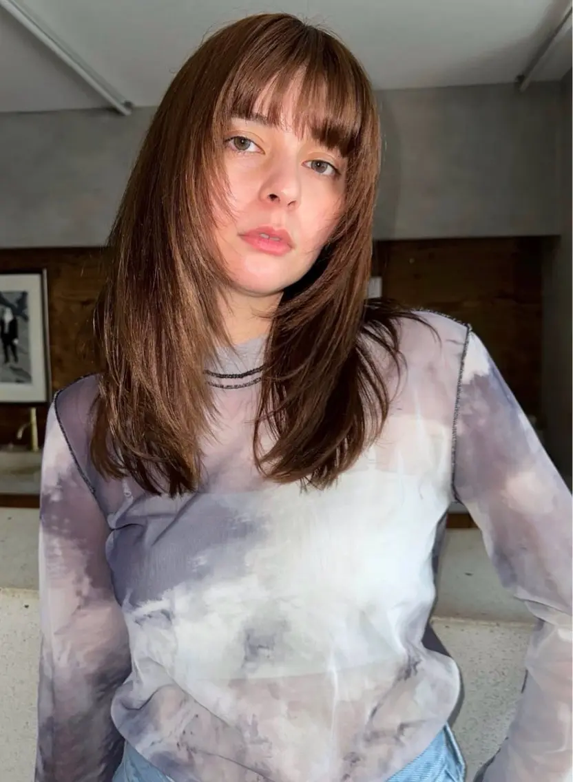 セミロング カラー ハイライトカラー 顔まわりレイヤー ハイレイヤー ハイライト レイヤーカット カット ヘアカラー パーマ /レイヤー 榛地渉馬 /矢場町のヘアスタイル