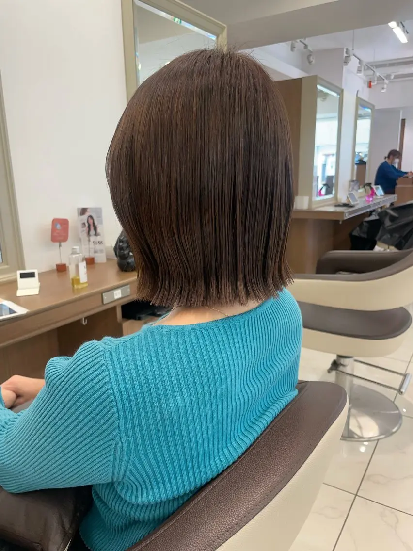 ミディアム カラー ボブ 外ハネヘア カット ヘアカラー 店長福島成美/髪質 改善縮毛矯正/カラーのヘアスタイル