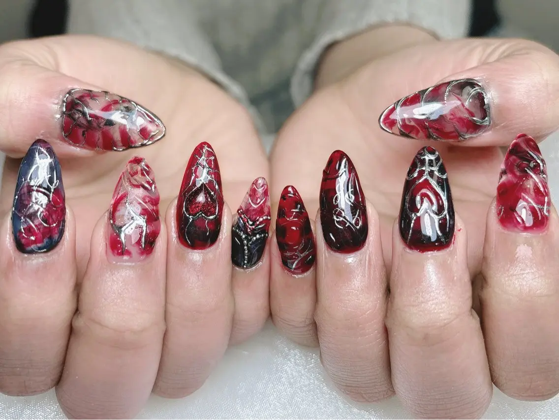 ネイル 成人式 ジェルネイル ロングネイル マグネットネイル ミディアムネイル ハンドネイル MoMoA Nail ネイル長さ出し専門店のネイルデザイン