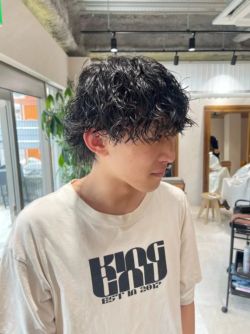 ショート パーマ メンズ メンズウルフカット ウルフカット カット パーマ 🩵ボブ/レイヤー /髪質改善🩵のヘアスタイル