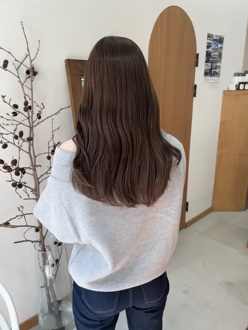 セミロング カラー ヘアアレンジ ブリーチ ブラウンカラー ダブルカラー グレージュ ブリーチなしカラー カット ヘアカラー トリートメント ena/ブリーチなし 透明感・レイヤー🎀のヘアスタイル